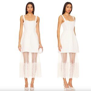 SIMKHAI Callan Bustier Midi Dress in Ivory White Bridal Wedding Sheer Mesh 0 XS